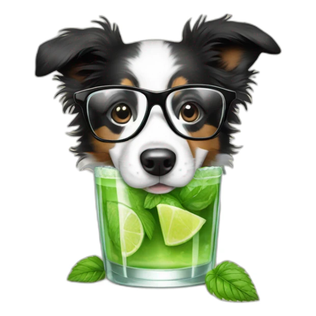 puppy border collie with glasses drinking mojito sticker