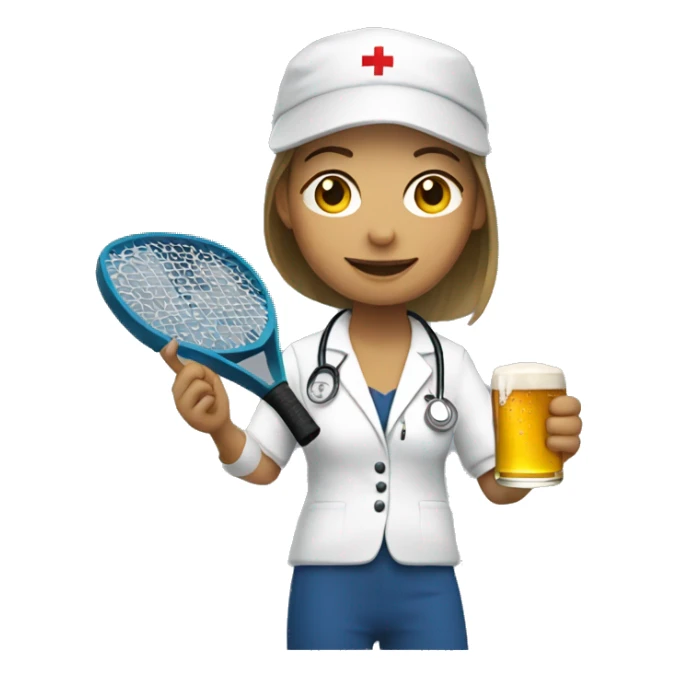 Doctor playing padel with beer in her hand sticker