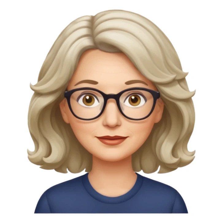 middle-aged white woman, wavy medium-length hair, hazel eyes, glasses sticker