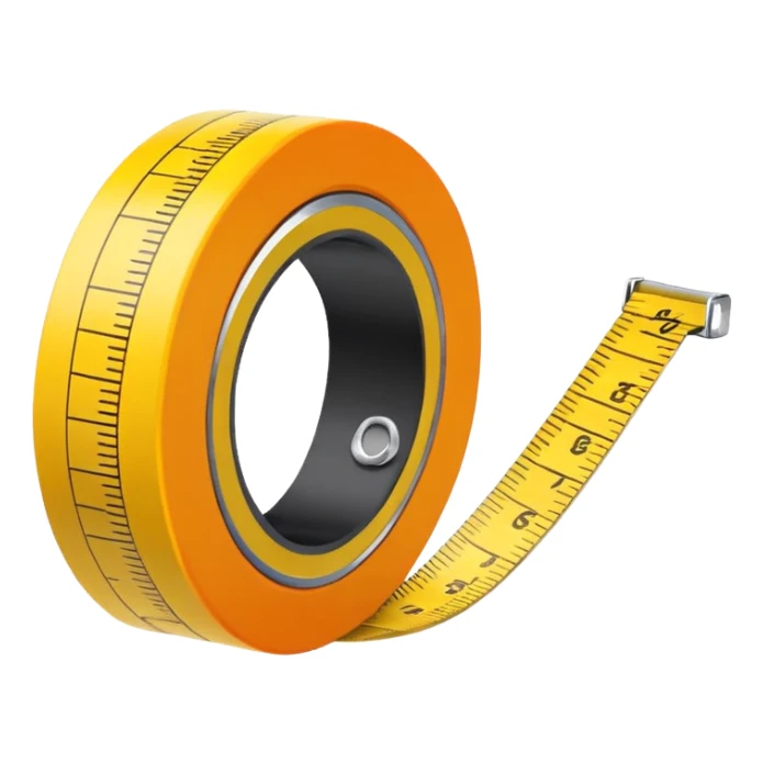 Flat vector illustration of a rolled measuring tape in yellow and orange color, simple bold outlines, minimal shading, emoji style, centered on white background. should look like emoji sticker
