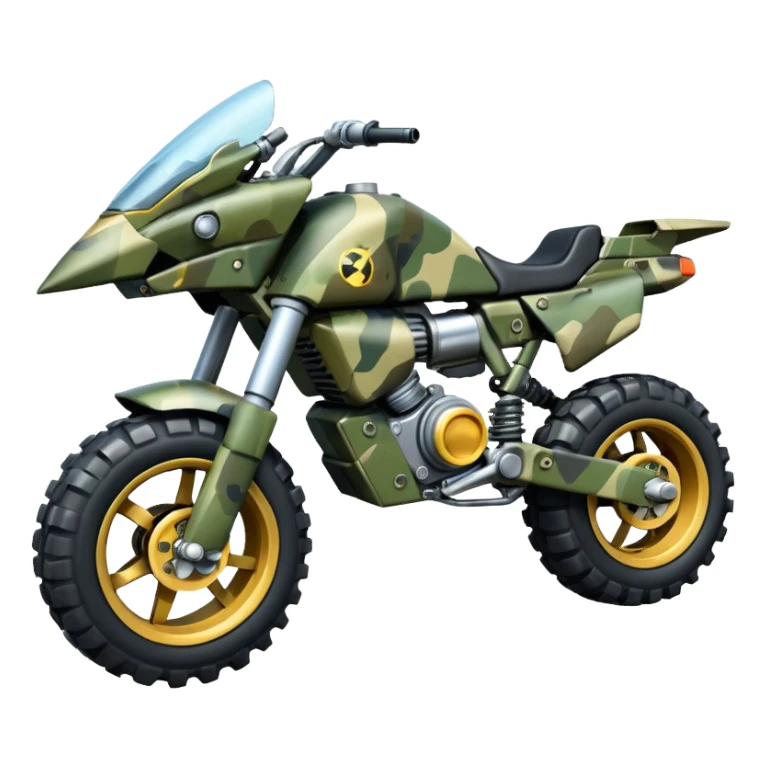 a 4-wheel camouflage army massive mech motorcycle shooting forward side-hill active suspension enemy mech off-road racing motorcycle  sticker