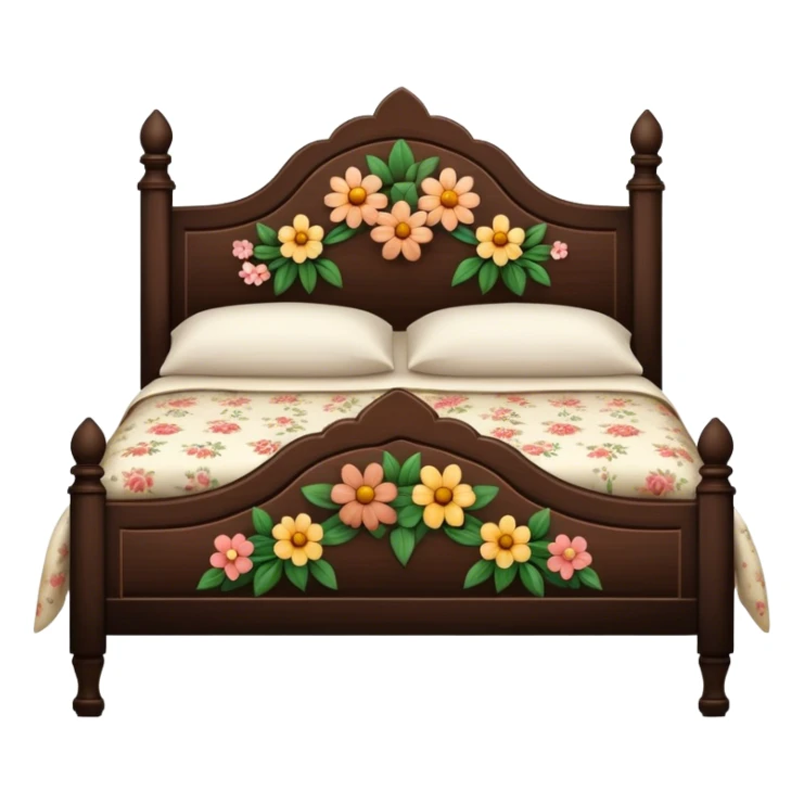 BLACKES BROWN  WOOD Vintage bed with flower design sticker