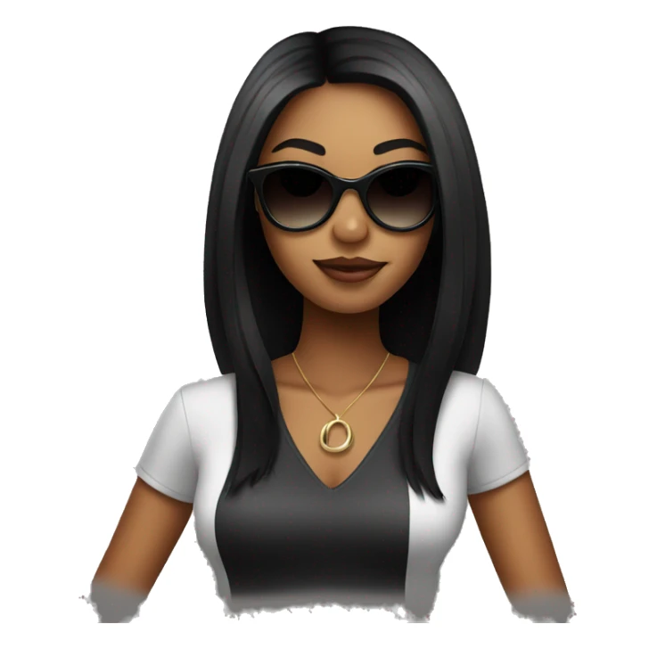 Cool black hair girl in stylish sunglasses  sticker