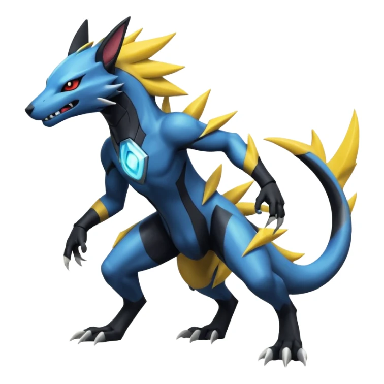 Edgy futuristic Manectric-Zeraora-Salandit-Renamon-fusion sticker