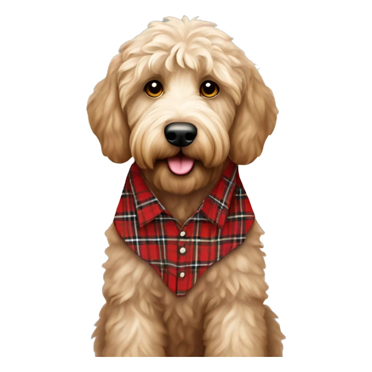 Labradoodle in a white an red tartan shirt sticker