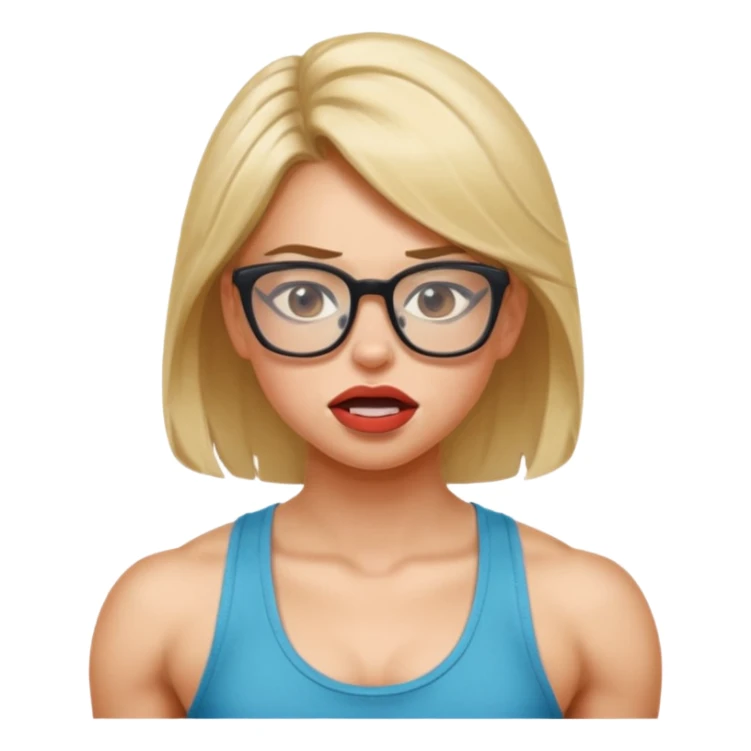 Girl, glasses, biting lips, muscular, pulling off tank top sticker