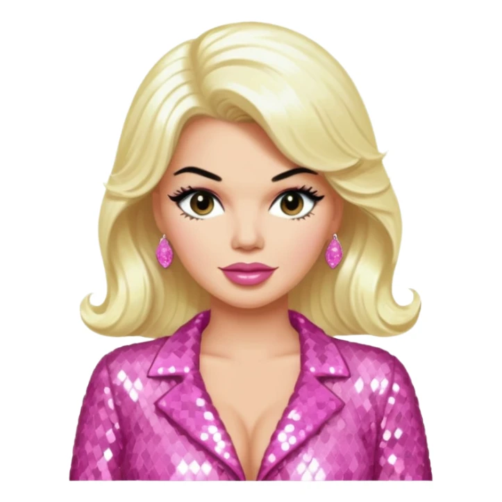 Jayne Mansfield with long platinum blonde hair, pink sequin outfit sticker