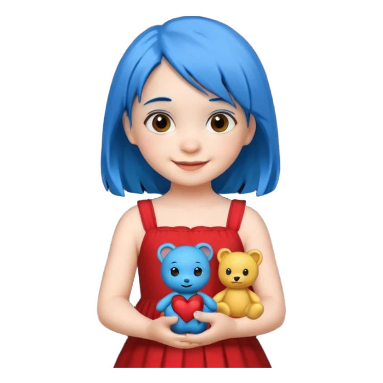 blue haired red wearing small girl with small toy sticker