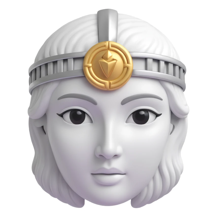 close-up 3D Athena face, silver color, marble statue texture, 3D emoji style sticker