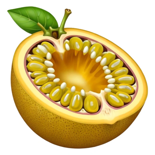 Create an emoji of an open, yellow passion fruit. sticker