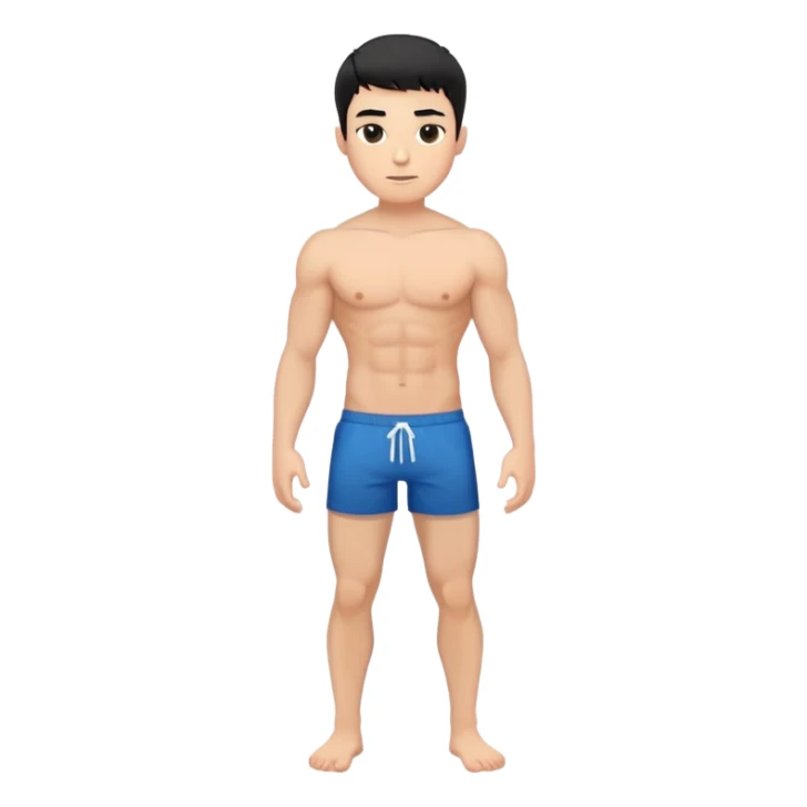 young white man with short black hair, shirtless, muscular, full body without shoes sticker