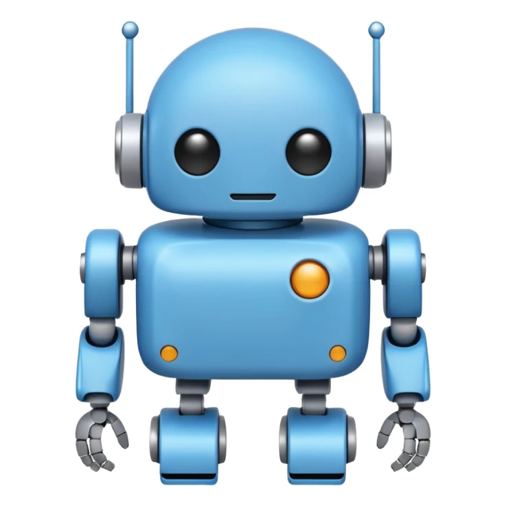 Minimal flat vector emoji of a cute Android-style robot, rounded head with small antennae, white circular eyes, simple rectangular body, short rounded arms and legs, solid dark color, clean silhouette, no gradients or shadows, centered on white or transparent background. sticker