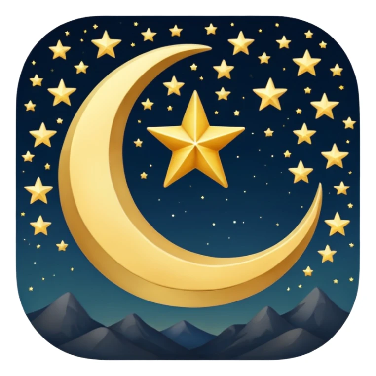 Star and Crescent emoji with black background and no face only star and crescent. sticker