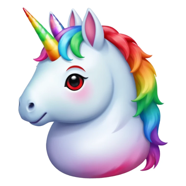 Small chubby unicorn in colour jade, black and red eyes, faring rainbow sticker