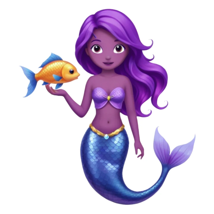 Purple tail mermaid with fish pet sticker