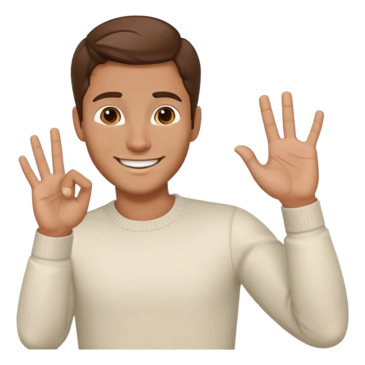 handsome man with brown hair, smiling, one hand gesturing in a welcoming way sticker