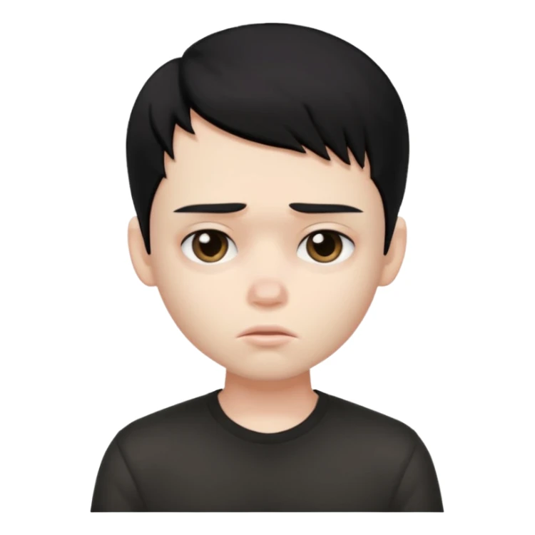 a PRETTY BRATZ boy with black long hair looking sad and covering his face sticker