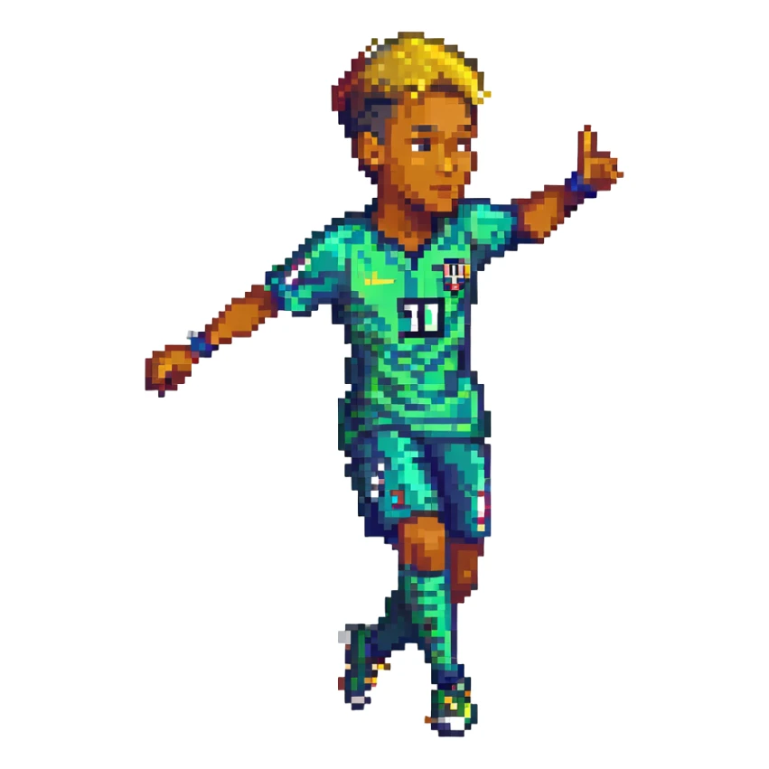 Neymar, famous Brazilian footballer, dynamic pose, pixel art style sticker