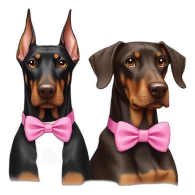 doberman-with-a-pink-bow-tie,-with-a-white-doberman-on-its-left-and-a-brown-doberman-on-its-right sticker