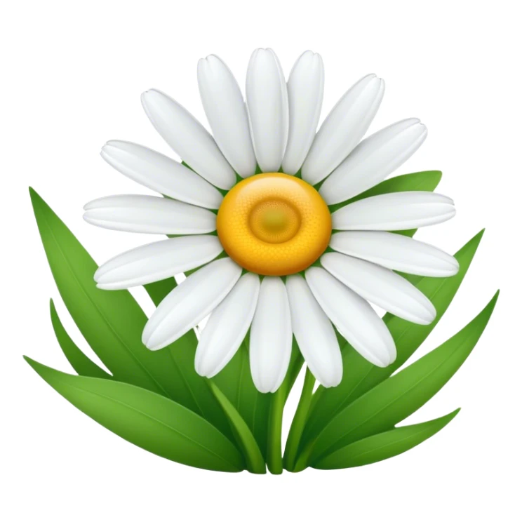 A delicate white daisy with a bright yellow center, standing gracefully in a green meadow. Its petals are fresh and slightly curved, gently swaying in the breeze under the warm sunlight, creating a serene and peaceful atmosphere sticker