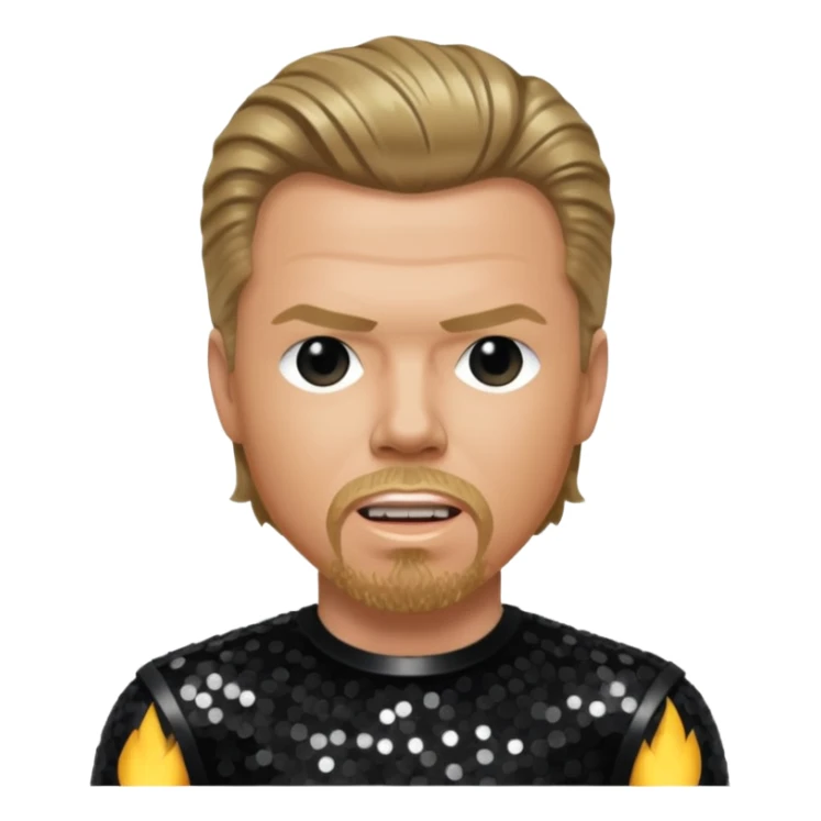 James Hetfield with dark blonde hair, black sequin outfit  sticker