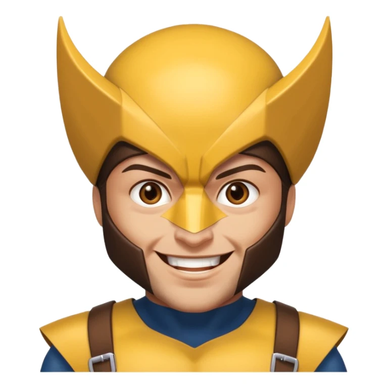 Make a person with brown eyes wearing a wolverine costume and laughing sticker