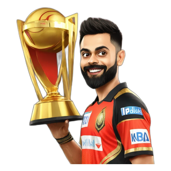 virat kholi in rcb jersy with ipl cup  sticker