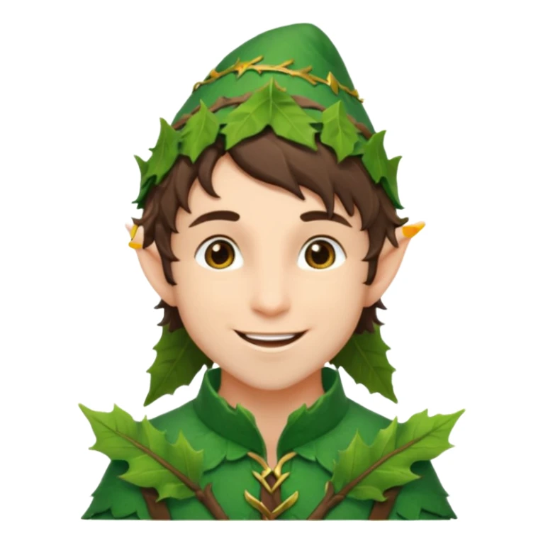 handsome elf with messy brunette hair wearing a leafy outfit and smile confidently sticker