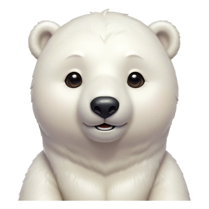 Cinematic Cute Polar Bear Portrait Emoji, Head tilted playfully and inquisitively, with a glossy, plush coat accented by a gentle, blushing muzzle and round, sparkling eyes, Simplified yet irresistibly adorable features, highly detailed, glowing with a warm, friendly polar glow, high shine, affectionate and lively, stylized with a touch of endearing charm, soft glowing outline, capturing the essence of a mischievous yet loving polar cub that feels like it could tumble out of the screen into your arms! sticker