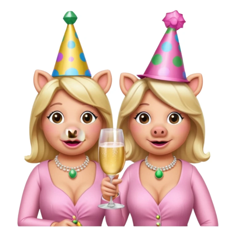 miss piggy and friend pink champagne cheers  sticker