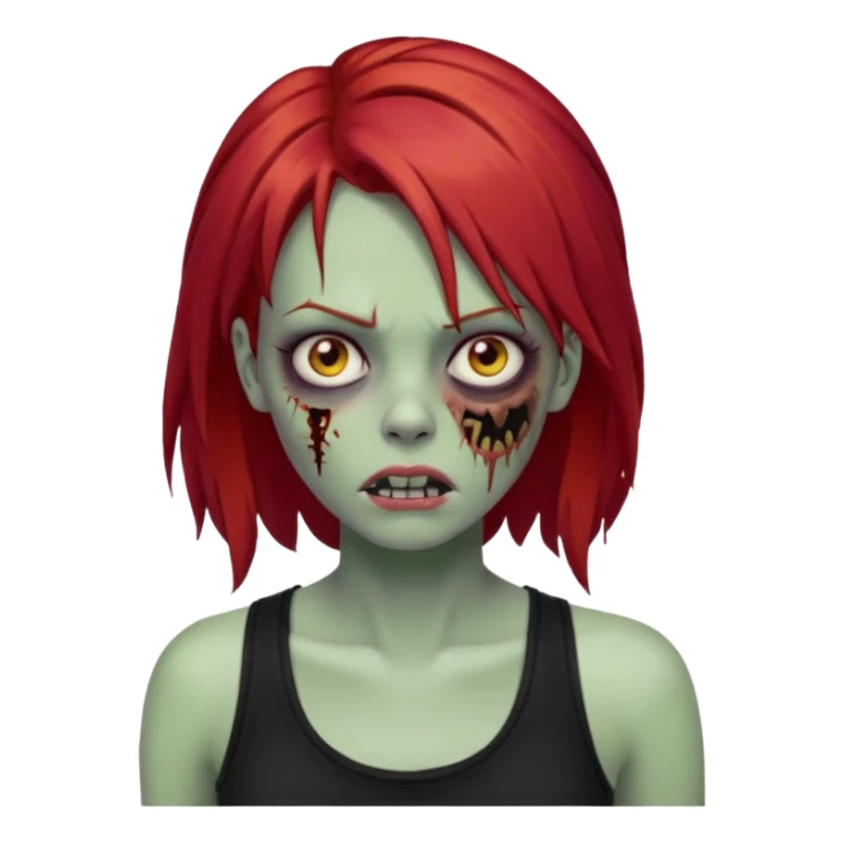 zombie girl with red hair and black tank top  sticker