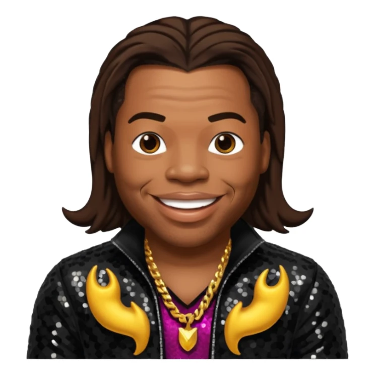 Busta Rhymes with dark brown hair, black sequin outfit sticker