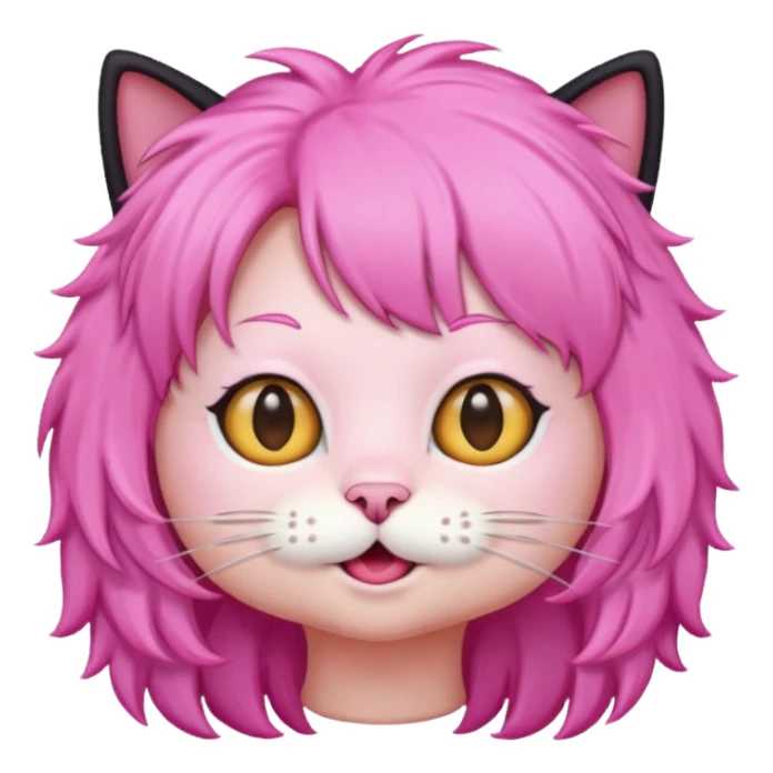 Black cat wearing a pink hair wig sticker