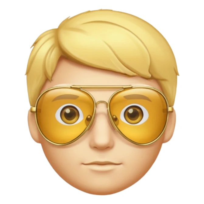 golden-yellow aviator Glasses, metallic frame with clear lenses, gentle highlights. only glasses. sticker