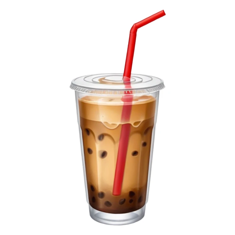  plastic cup of iced coffee with one straw. sticker