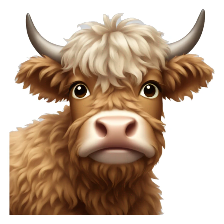 brown fluffy baby scottish cow with a spiderweb between horns sticker