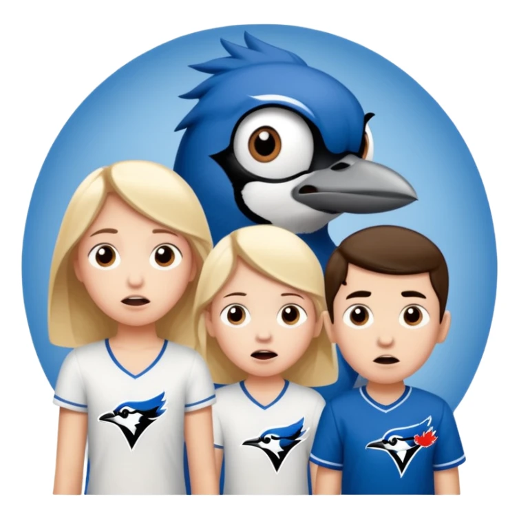 two terrified children, one tall gire and one little boy watching blue jays game sticker