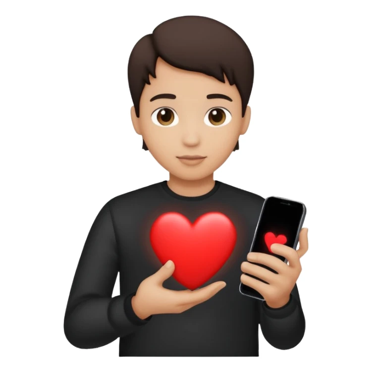 person silhouette holding a phone with a heart sticker