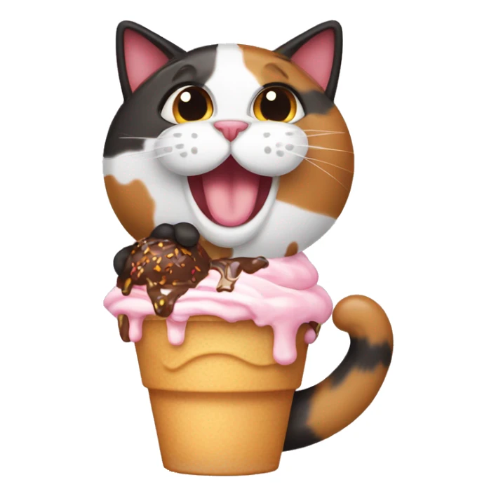 calico cat with icecream sundae  sticker