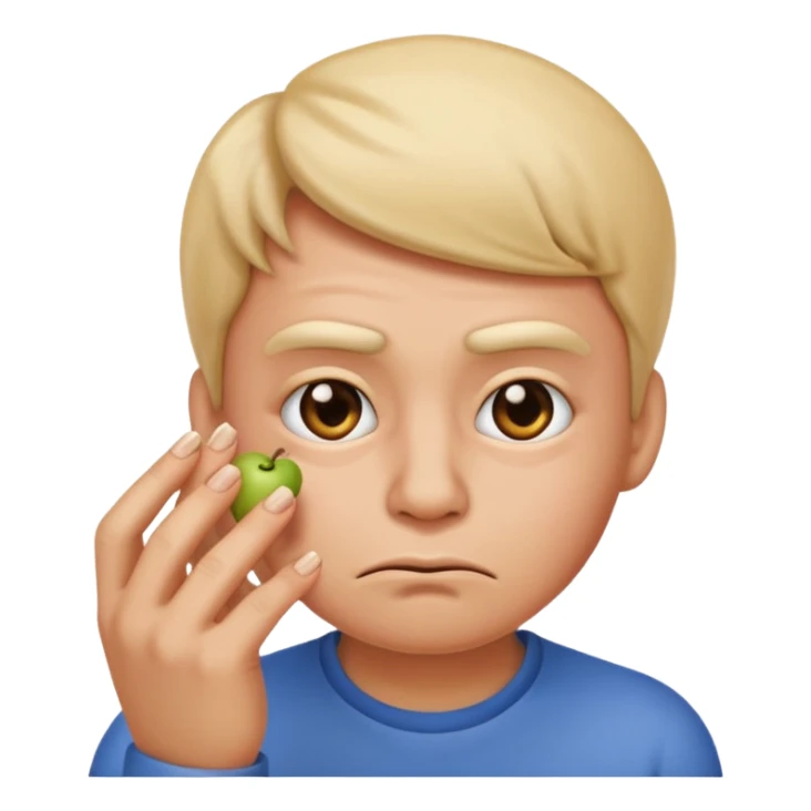 emoji character smelling its fingernails, looking annoyed, focus on nails, apple emoji style sticker