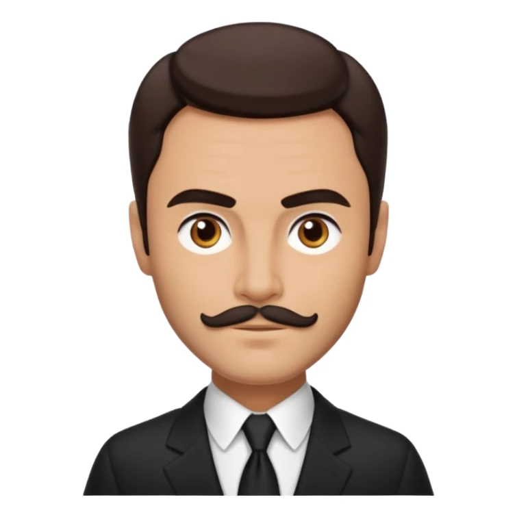 John Saxon with dark brown hair and short mustache, black suit, tan skin sticker