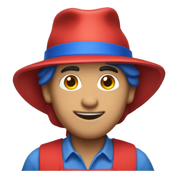 guy in a blue apron and a red hat sticker