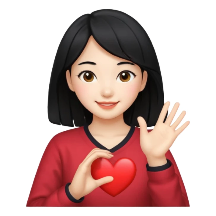 Smiling girl doing the Korean heart sticker