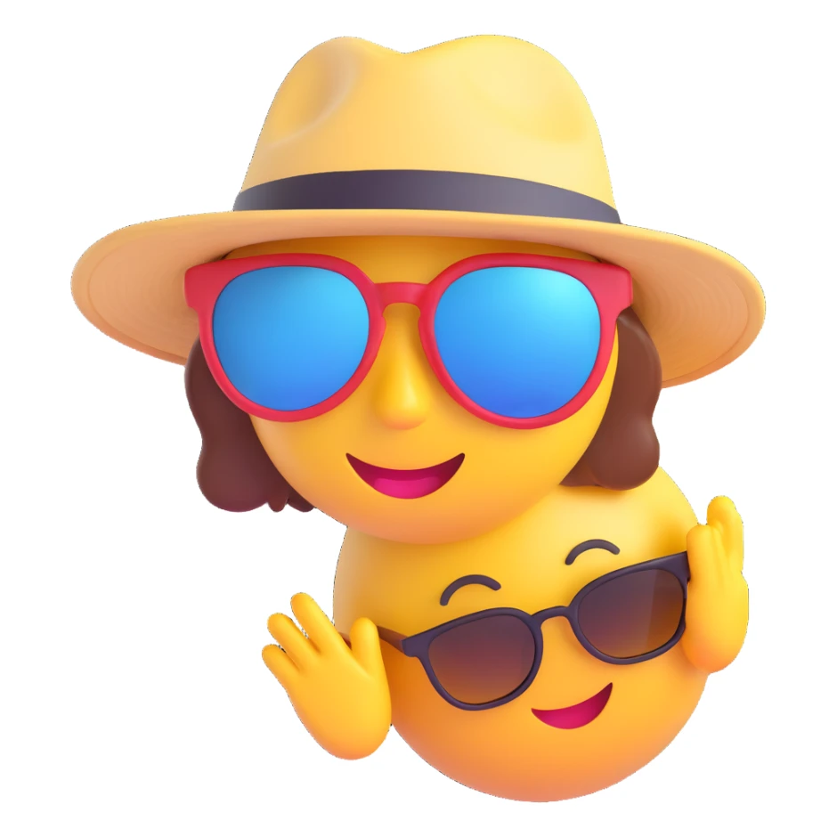 pair of sunglasses and a sun hat, 3D emoji style sticker
