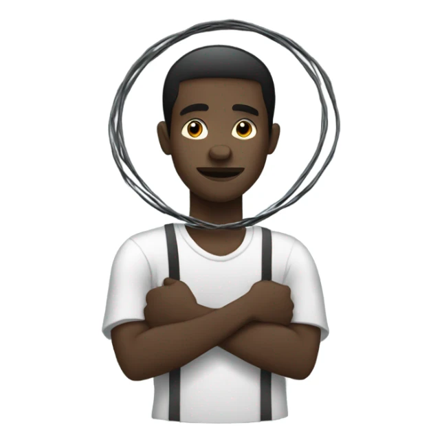 African man holding a black circle with a wire coming out  sticker