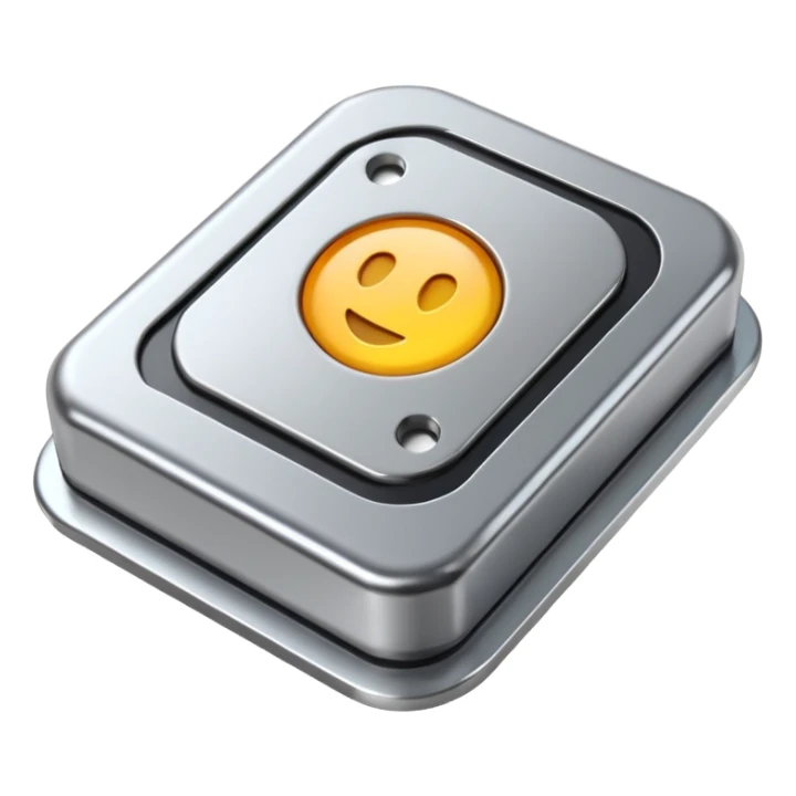 A futuristic microchip emoji made of polished silver chrome, minimal circuit details, smooth metallic surface, soft lighting, iOS emoji style, centered, clean white background sticker