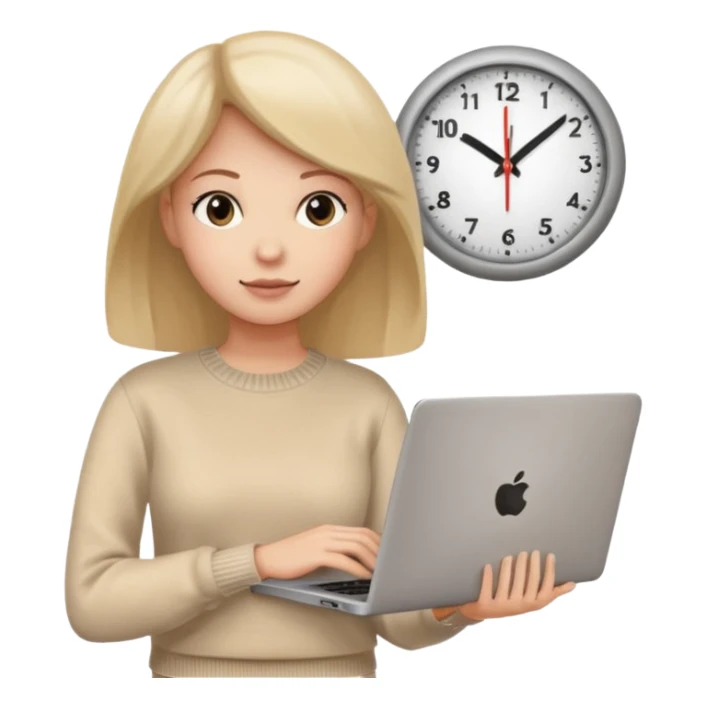 I like the 4th image. Now, make the same woman leave work with her laptop in hand. Add a round clock behind her on the wall. She is wearing a beige sweater.  sticker