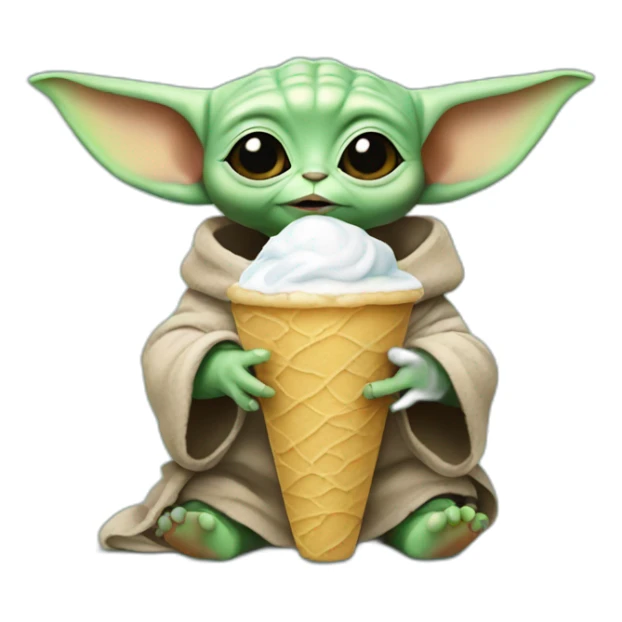 Baby yoda eating ice cream and drink sticker