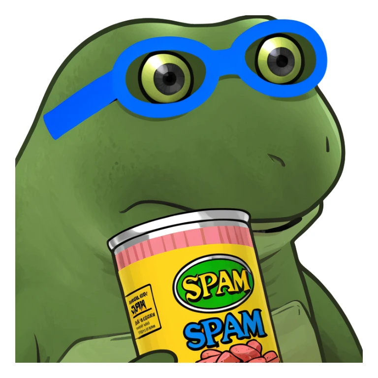 ninja turtle wearing blue eye mask with SPAM can sticker