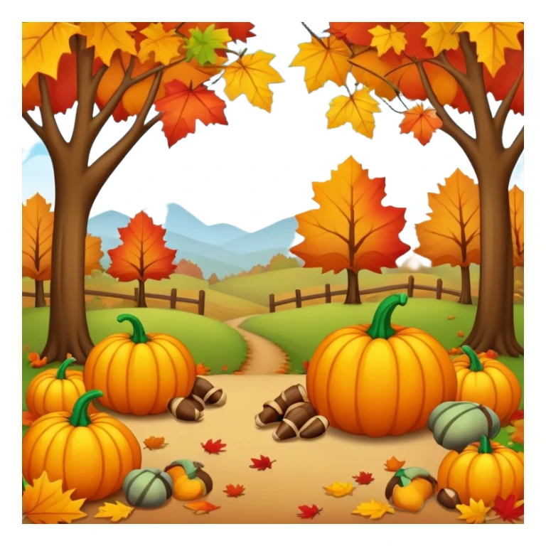 autumn fall scene with colorful leaves, pumpkins, and acorns sticker